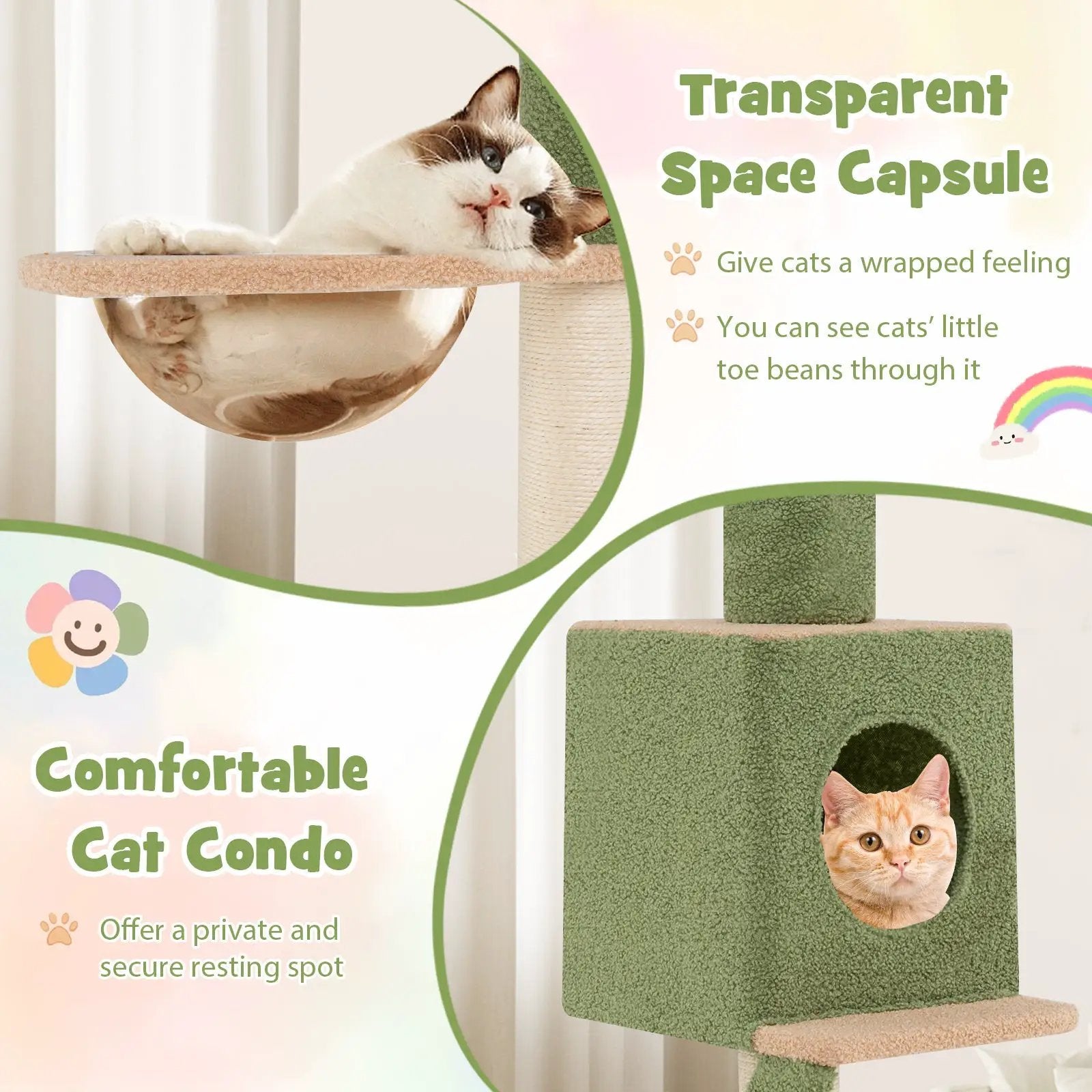 Floor to Ceiling Cat Tree with 86-99.5 Inch Adjustable Height and Extra Post-Green by DirectDeals