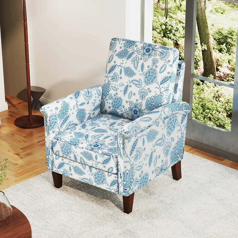 Floral Accent Chair Farmhouse Boho Armchair with Solid Wood Legs and High Back by DirectDeals