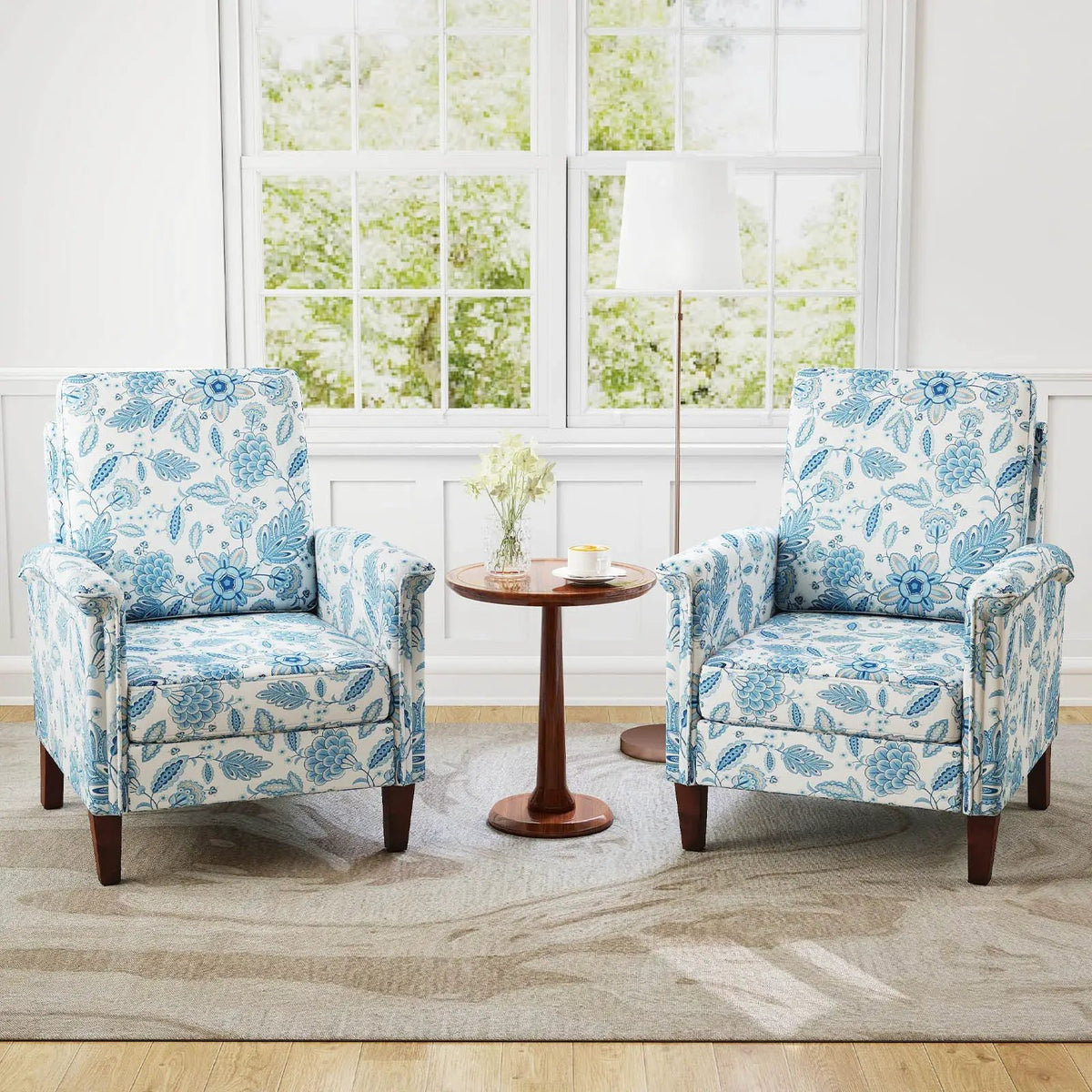 Floral Accent Chair Farmhouse Boho Armchair with Solid Wood Legs and High Back by DirectDeals