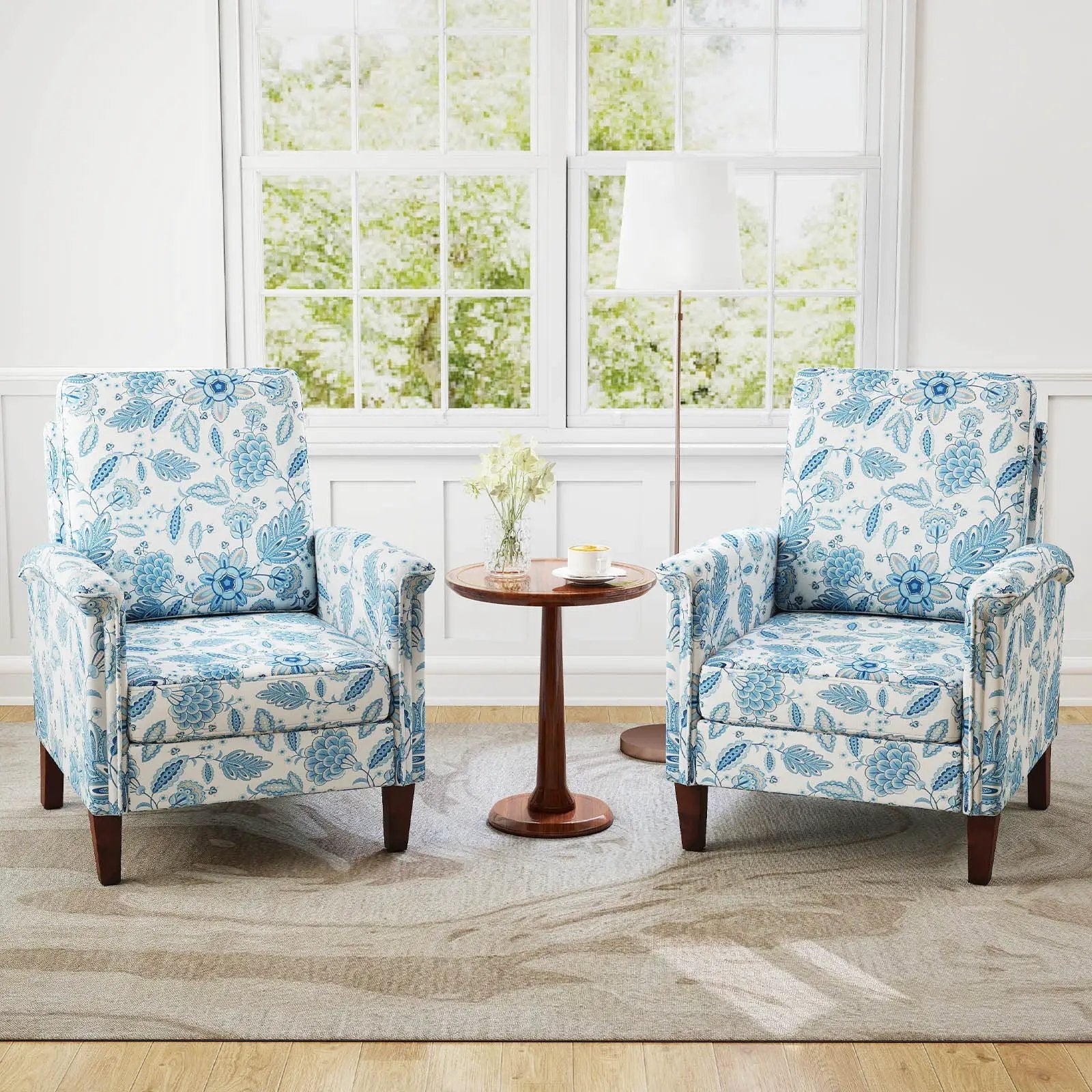 Floral Accent Chair Farmhouse Boho Armchair with Solid Wood Legs and High Back by DirectDeals