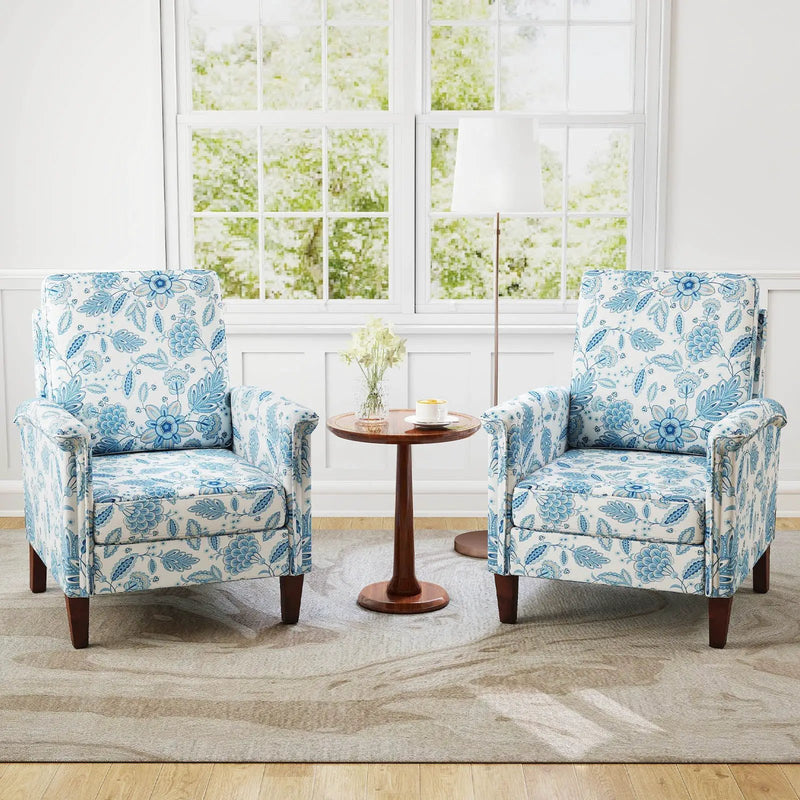 Floral Accent Chair Farmhouse Boho Armchair with Solid Wood Legs and High Back by DirectDeals