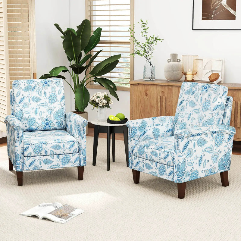 Floral Accent Chair Farmhouse Boho Armchair with Solid Wood Legs and High Back by DirectDeals