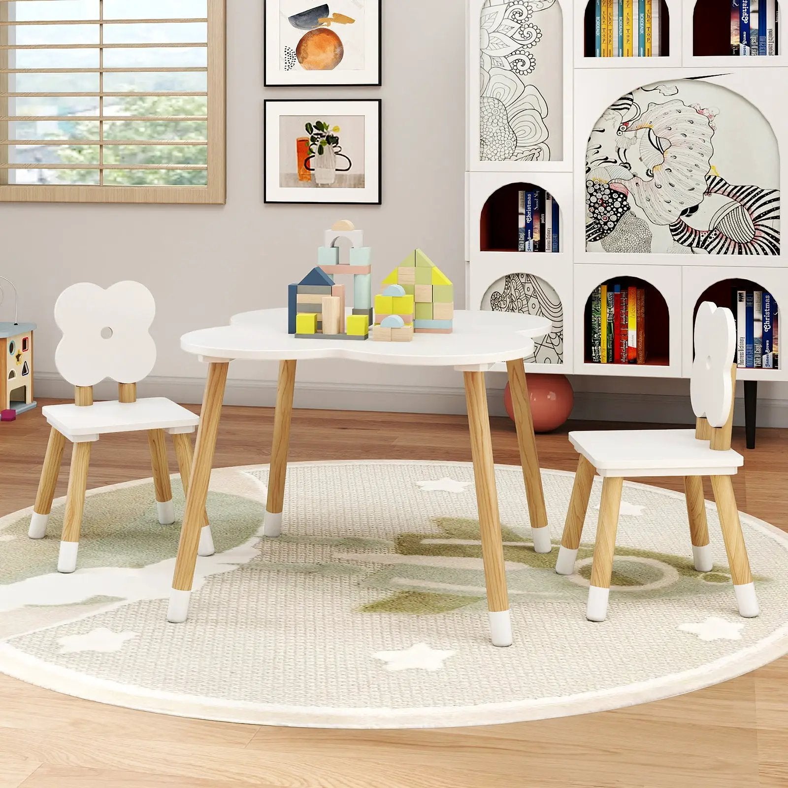 Flower-shaped Kids Table Set with Solid Pine Wood Legs by DirectDeals