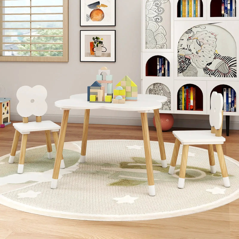 Flower-shaped Kids Table Set with Solid Pine Wood Legs by DirectDeals