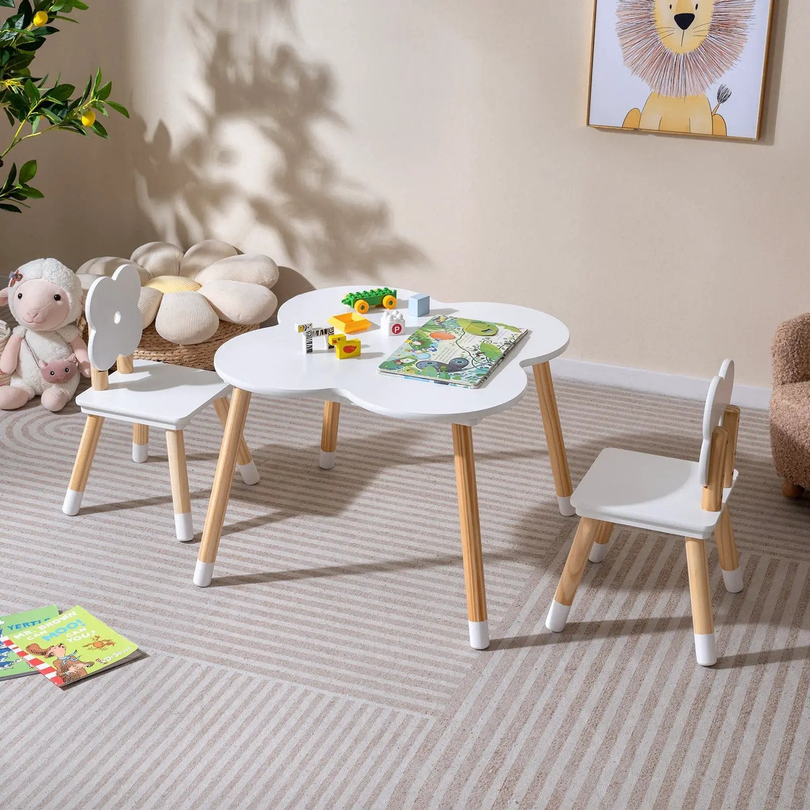 Flower-shaped Kids Table Set with Solid Pine Wood Legs by DirectDeals