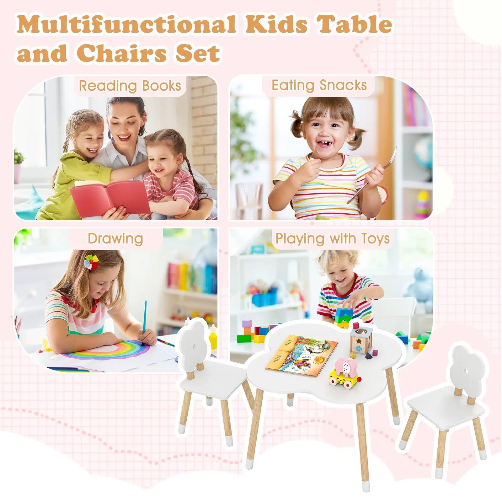 Flower-shaped Kids Table Set with Solid Pine Wood Legs by DirectDeals