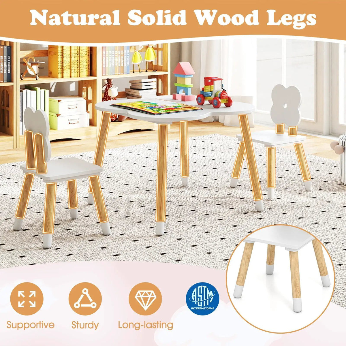 Flower-shaped Kids Table Set with Solid Pine Wood Legs by DirectDeals