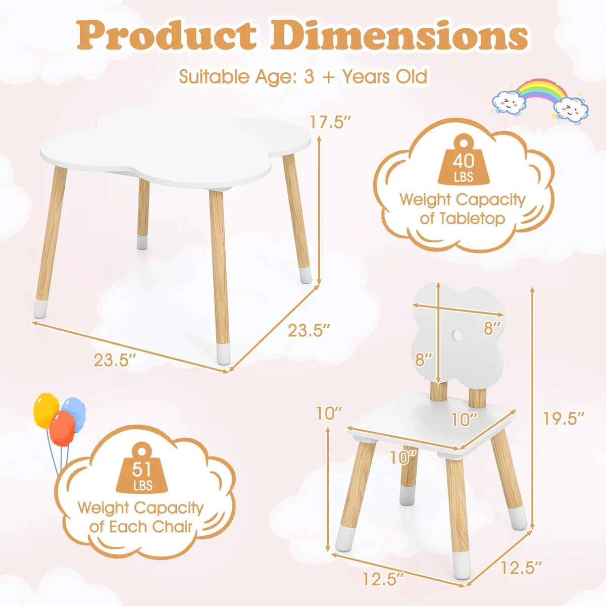 Flower-shaped Kids Table Set with Solid Pine Wood Legs by DirectDeals