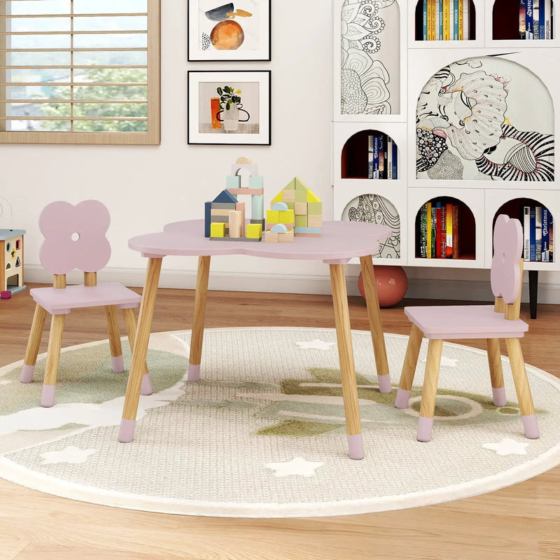 Flower-shaped Kids Table Set with Solid Pine Wood Legs by DirectDeals