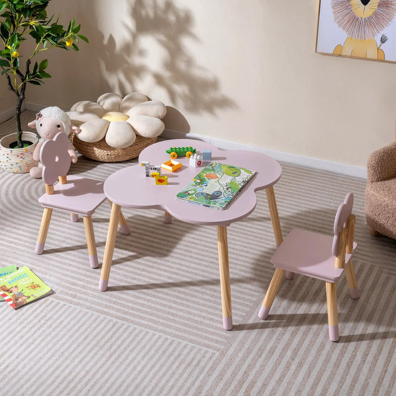 Flower-shaped Kids Table Set with Solid Pine Wood Legs by DirectDeals