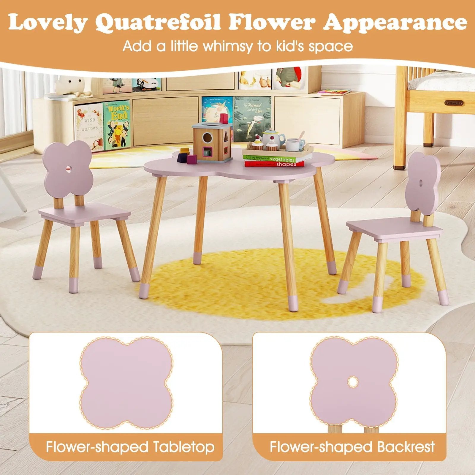 Flower-shaped Kids Table Set with Solid Pine Wood Legs by DirectDeals