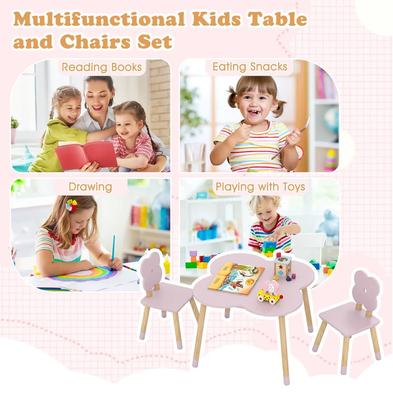 Flower-shaped Kids Table Set with Solid Pine Wood Legs by DirectDeals