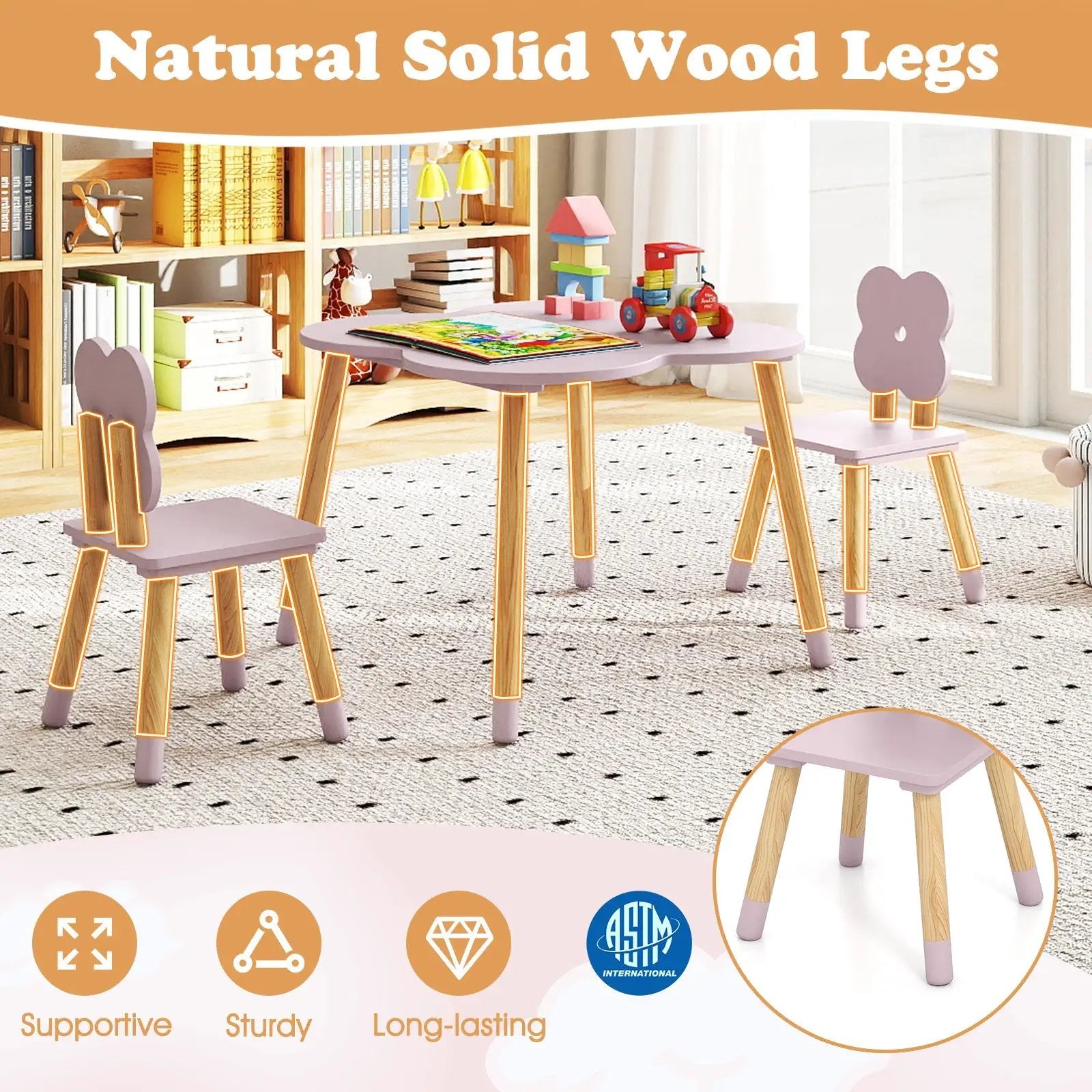 Flower-shaped Kids Table Set with Solid Pine Wood Legs by DirectDeals
