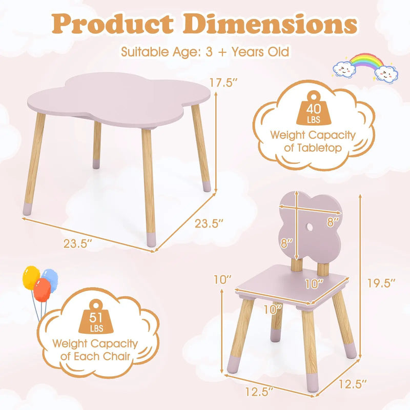 Flower-shaped Kids Table Set with Solid Pine Wood Legs by DirectDeals