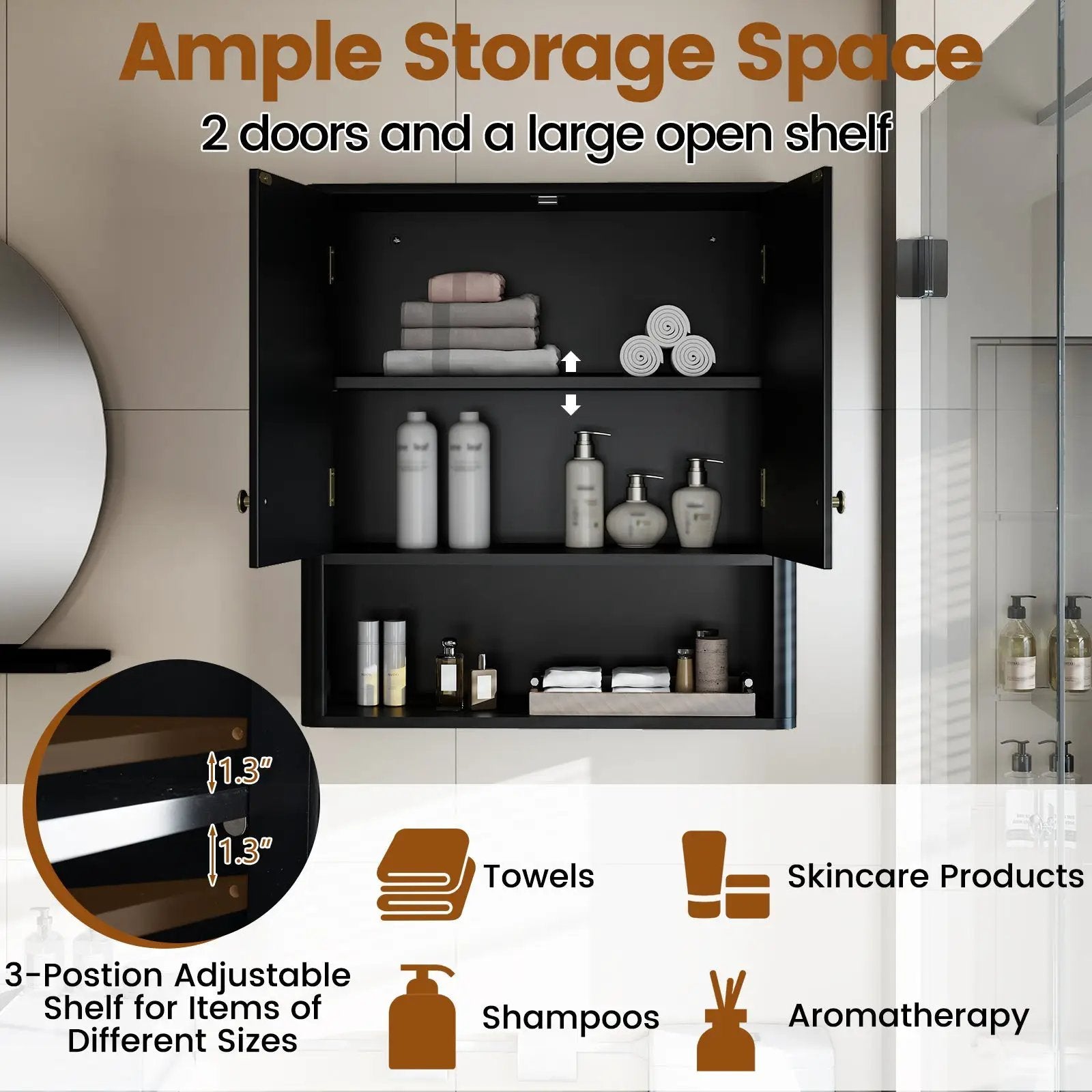Fluted Bathroom Wall Cabinet with Open Shelf by DirectDeals