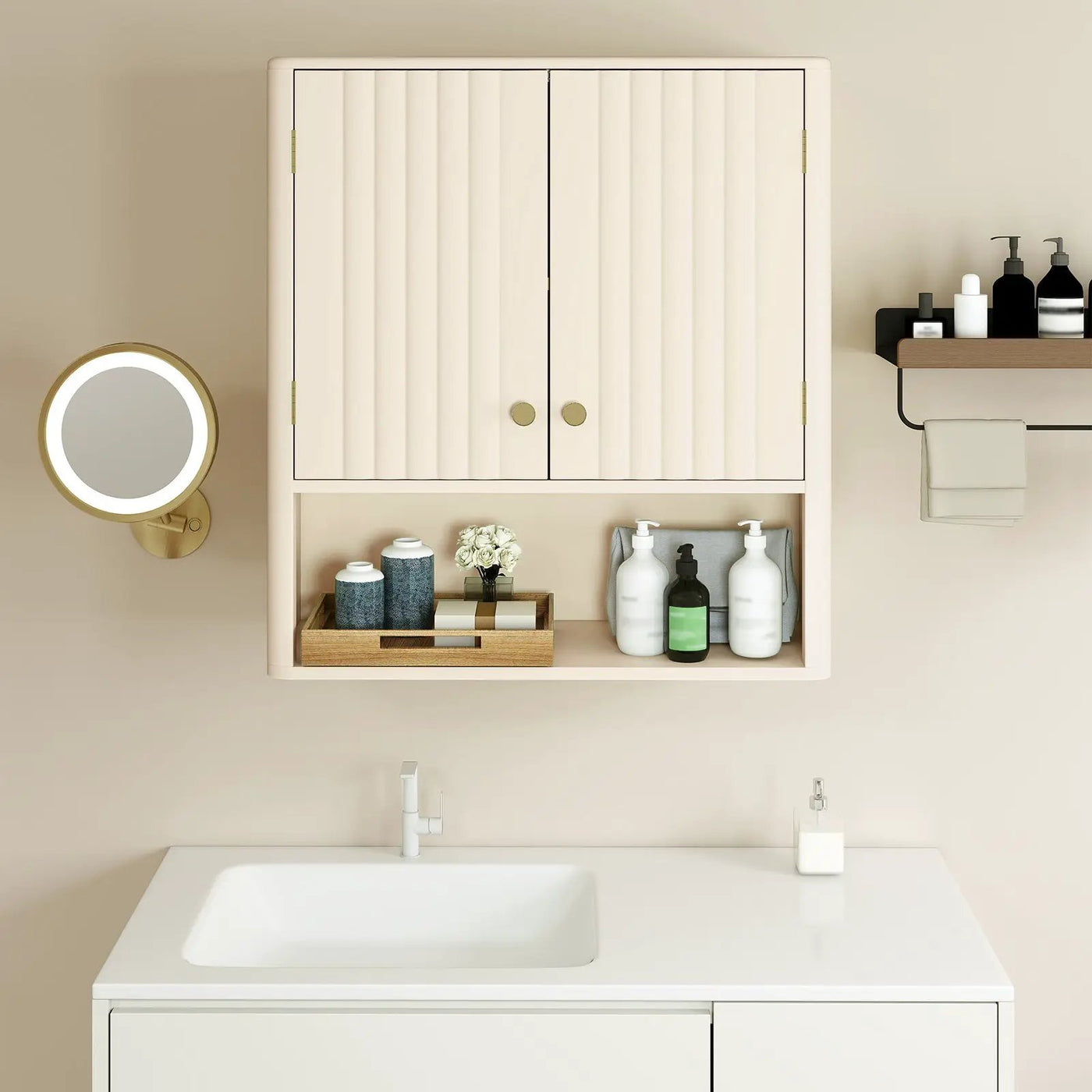Fluted Bathroom Wall Cabinet with Open Shelf by DirectDeals