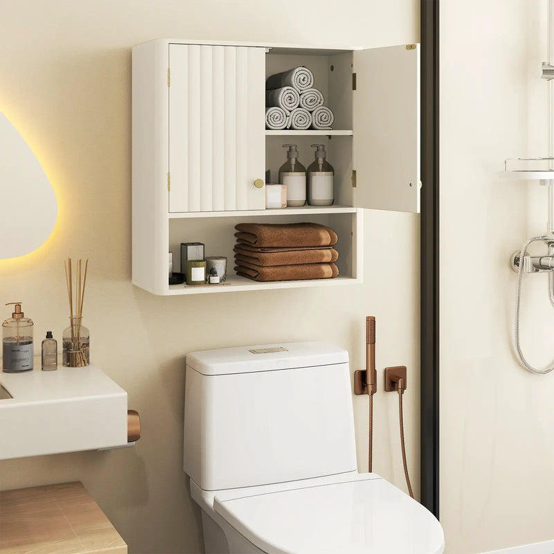 Fluted Bathroom Wall Cabinet with Open Shelf by DirectDeals