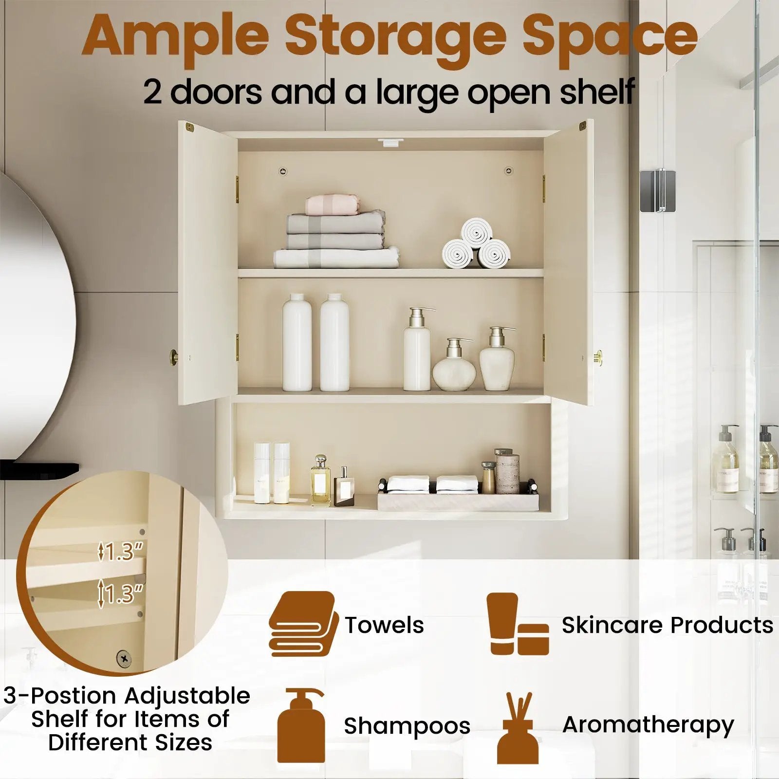 Fluted Bathroom Wall Cabinet with Open Shelf by DirectDeals