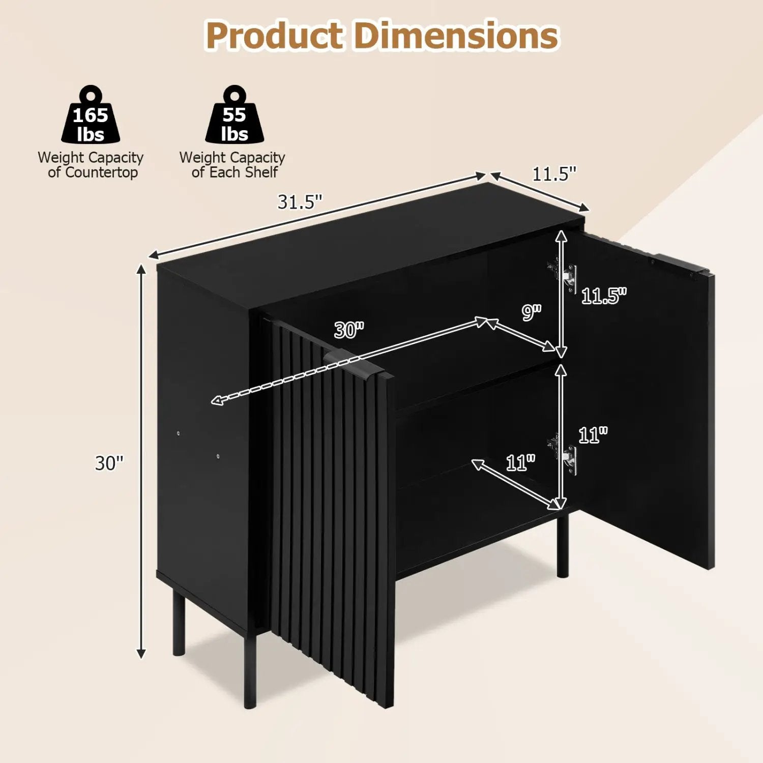 Fluted Buffet Cabinet with 2-Door Storage by DirectDeals