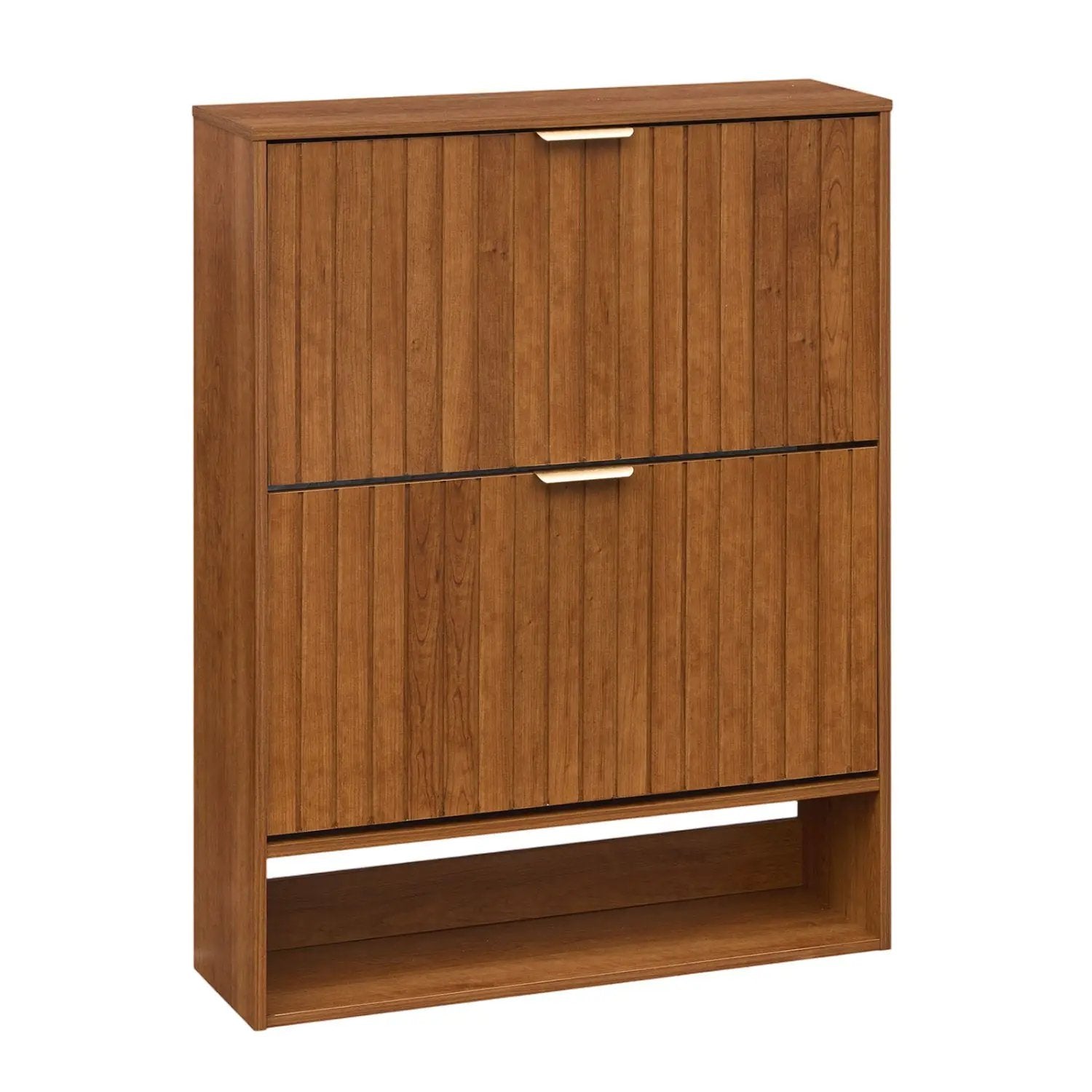 Fluted Shoe Cabinet with 2 Flip Drawers and Open Storage by DirectDeals