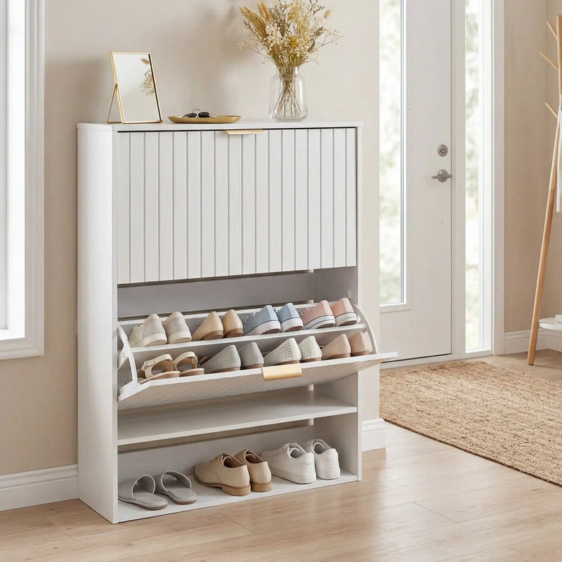 Fluted Shoe Cabinet with 2 Flip Drawers and Open Storage by DirectDeals