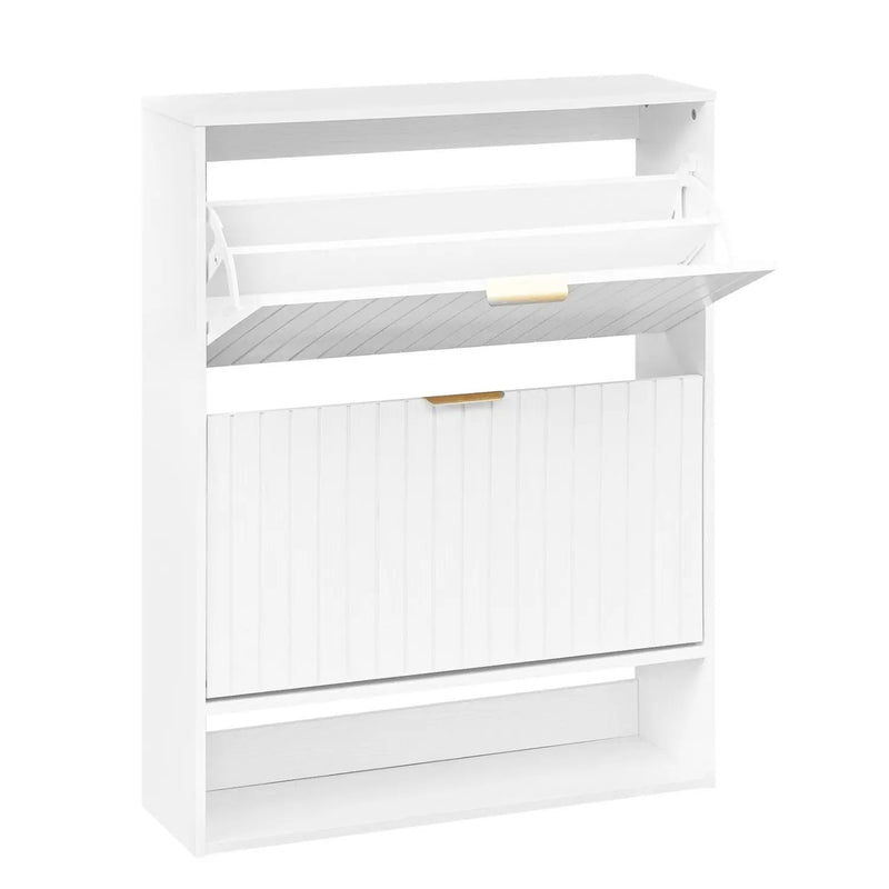 Fluted Shoe Cabinet with 2 Flip Drawers and Open Storage by DirectDeals