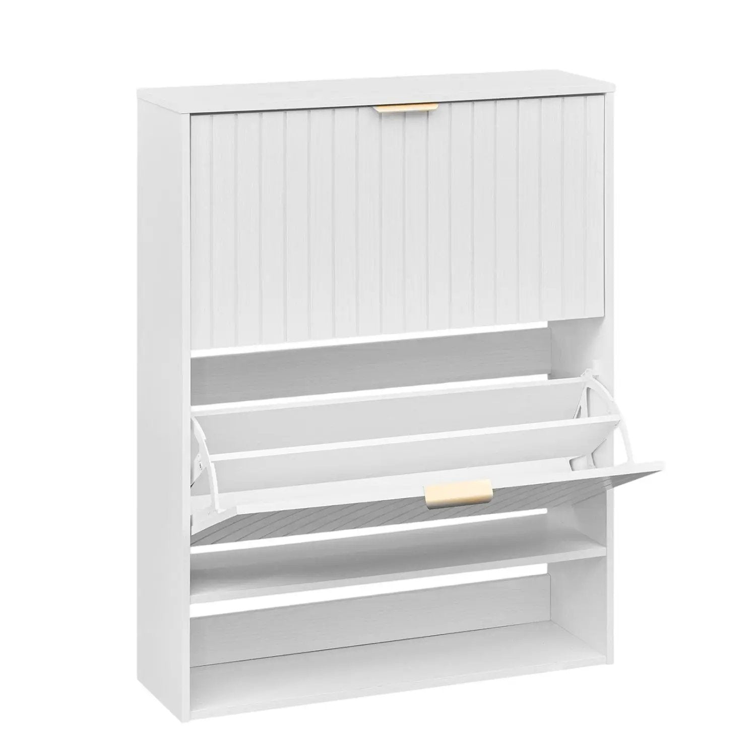 Fluted Shoe Cabinet with 2 Flip Drawers and Open Storage by DirectDeals