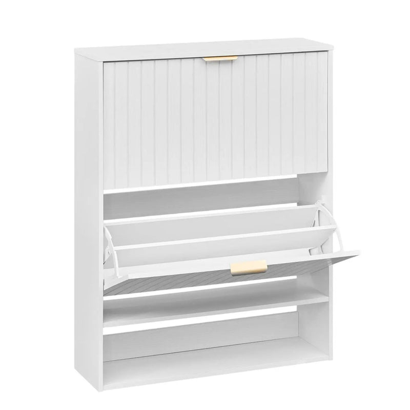 Fluted Shoe Cabinet with 2 Flip Drawers and Open Storage by DirectDeals
