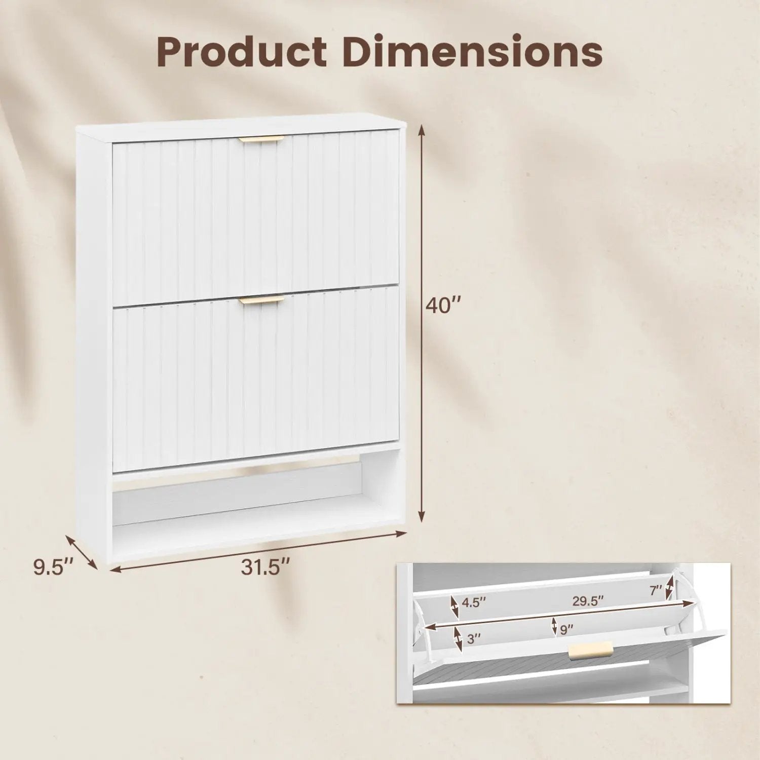Fluted Shoe Cabinet with 2 Flip Drawers and Open Storage by DirectDeals