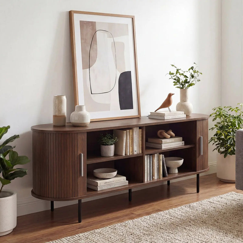 Fluted TV Stand for TVs up to 60" Mid Century Curved Entertainment Center by DirectDeals