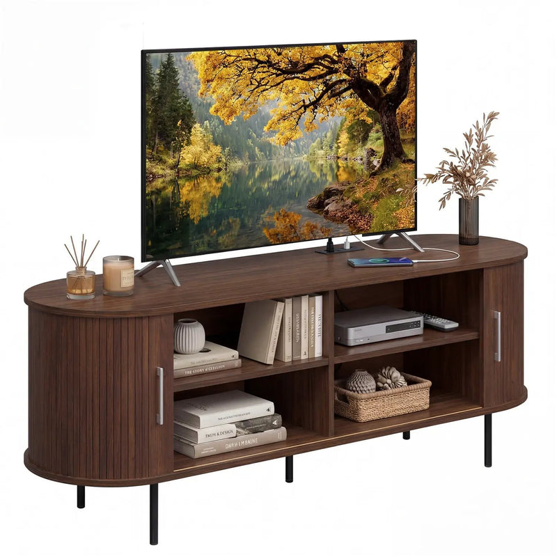 Fluted TV Stand for TVs up to 60" Mid Century Curved Entertainment Center by DirectDeals