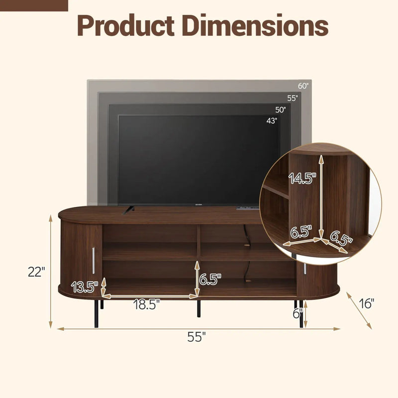 Fluted TV Stand for TVs up to 60" Mid Century Curved Entertainment Center by DirectDeals