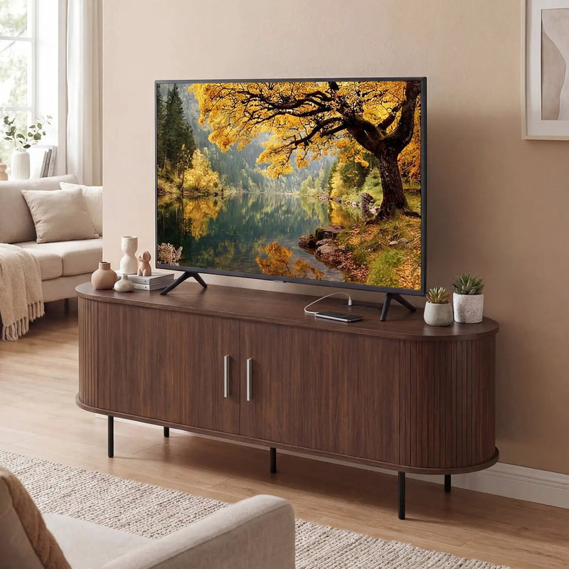 Fluted TV Stand for TVs up to 60" Mid Century Curved Entertainment Center by DirectDeals