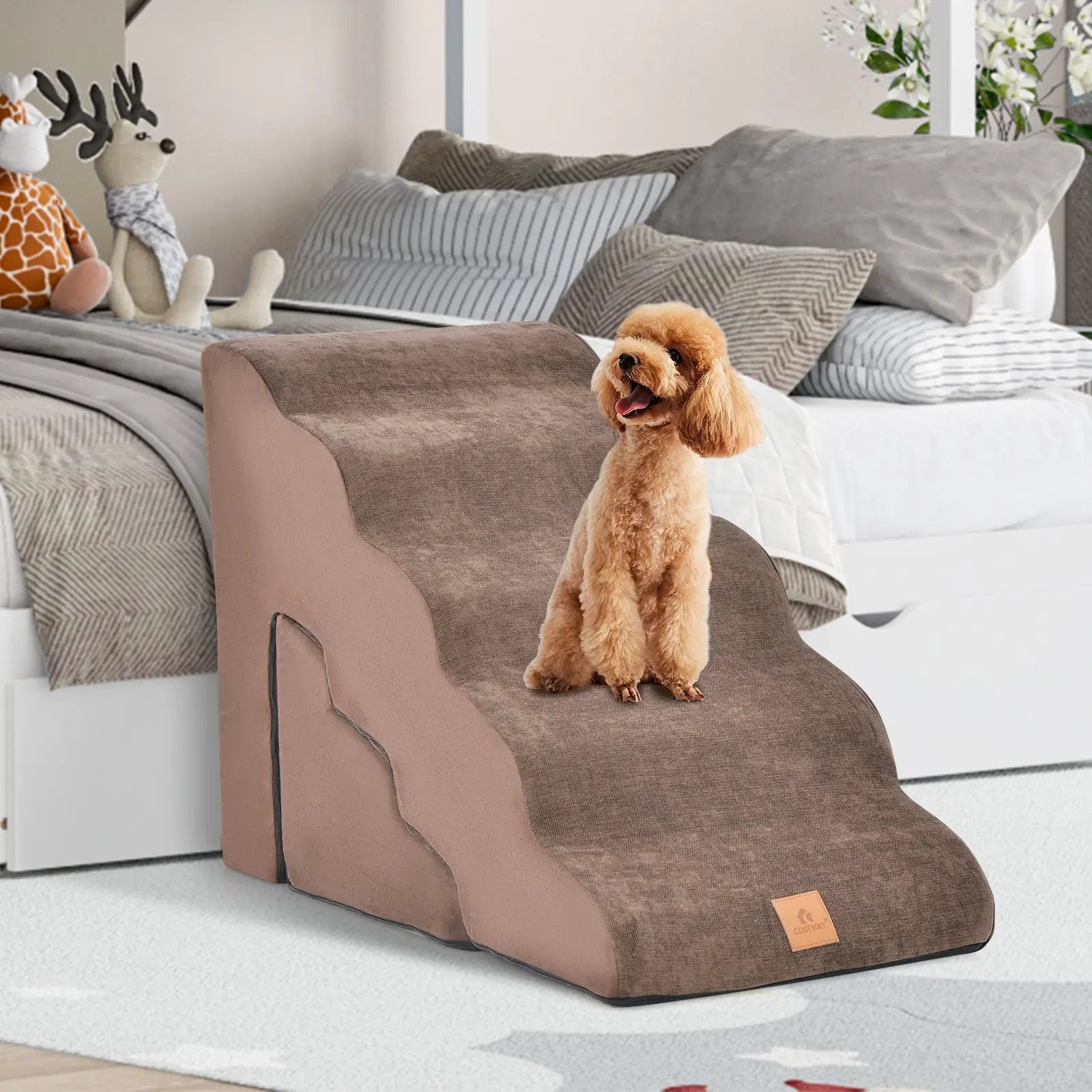 22 Inches and 11 Inches Foam Pet Stairs Set with 5-Tier and 3-Tier Dog Ramps by DirectDeals