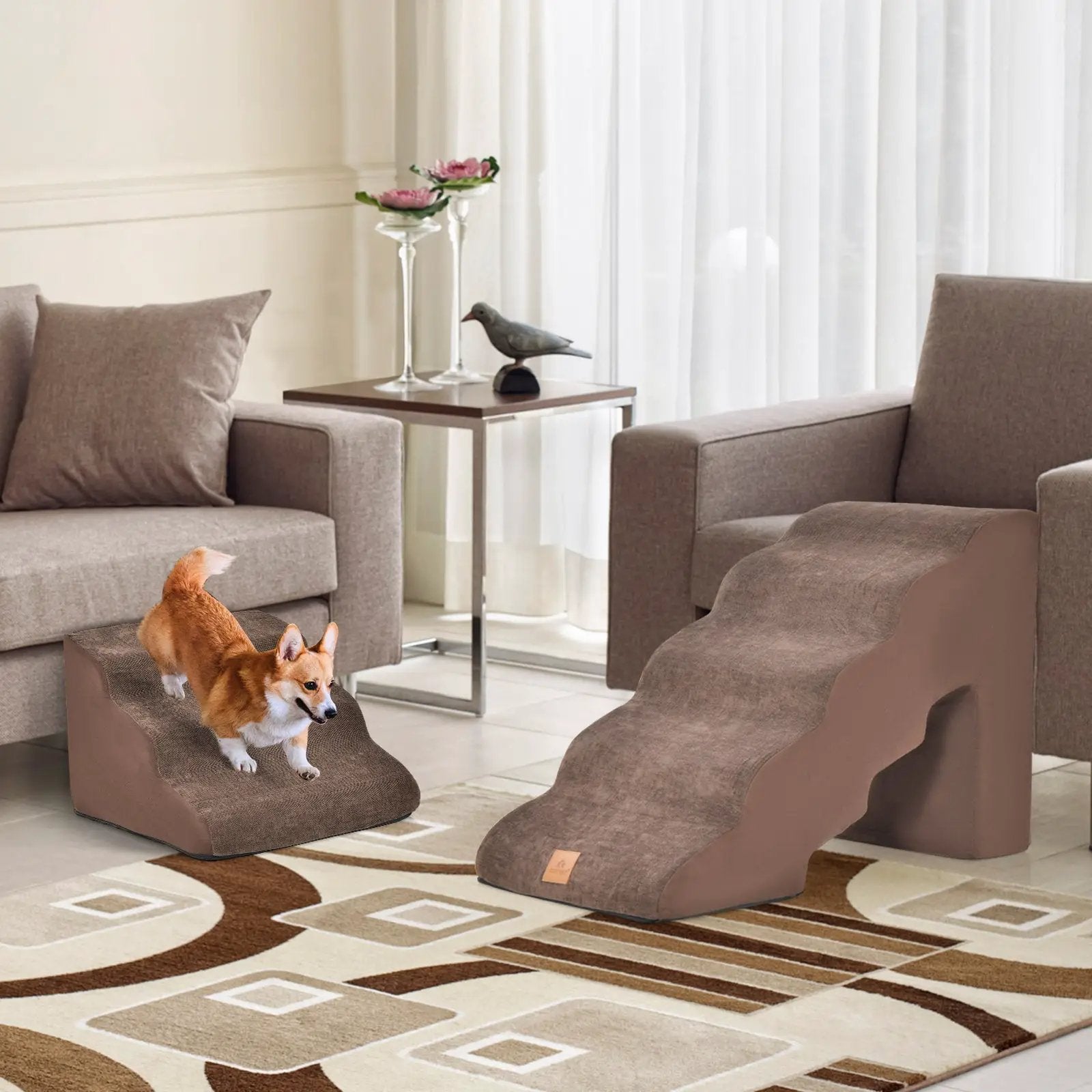 22 Inches and 11 Inches Foam Pet Stairs Set with 5-Tier and 3-Tier Dog Ramps by DirectDeals
