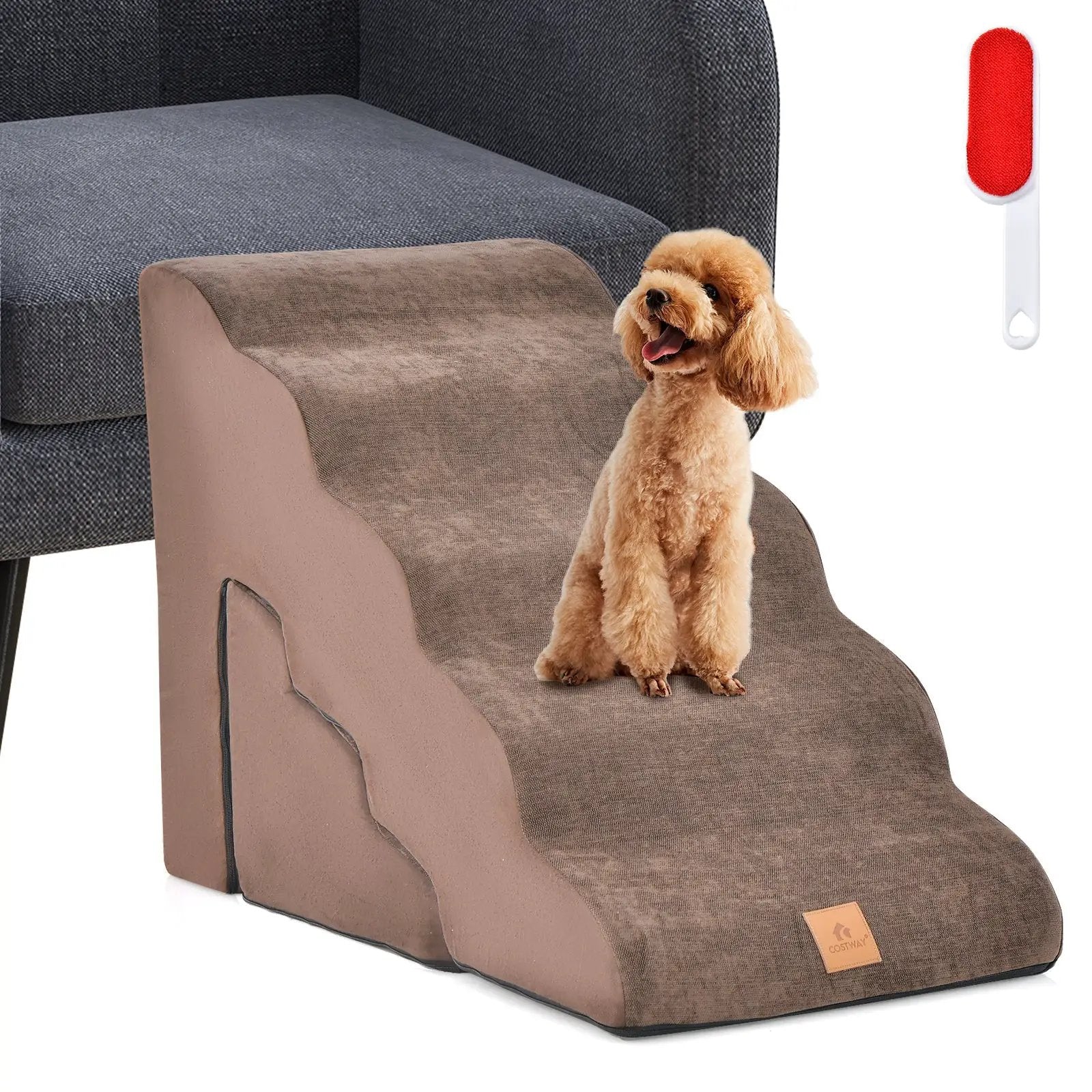 22 Inches and 11 Inches Foam Pet Stairs Set with 5-Tier and 3-Tier Dog Ramps by DirectDeals