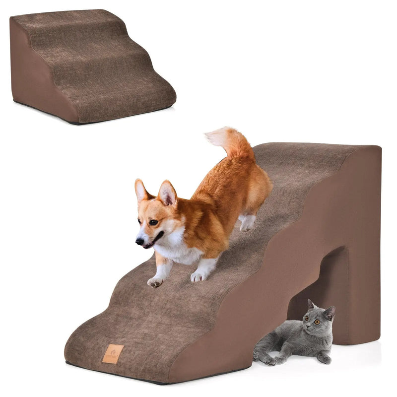 22 Inches and 11 Inches Foam Pet Stairs Set with 5-Tier and 3-Tier Dog Ramps by DirectDeals