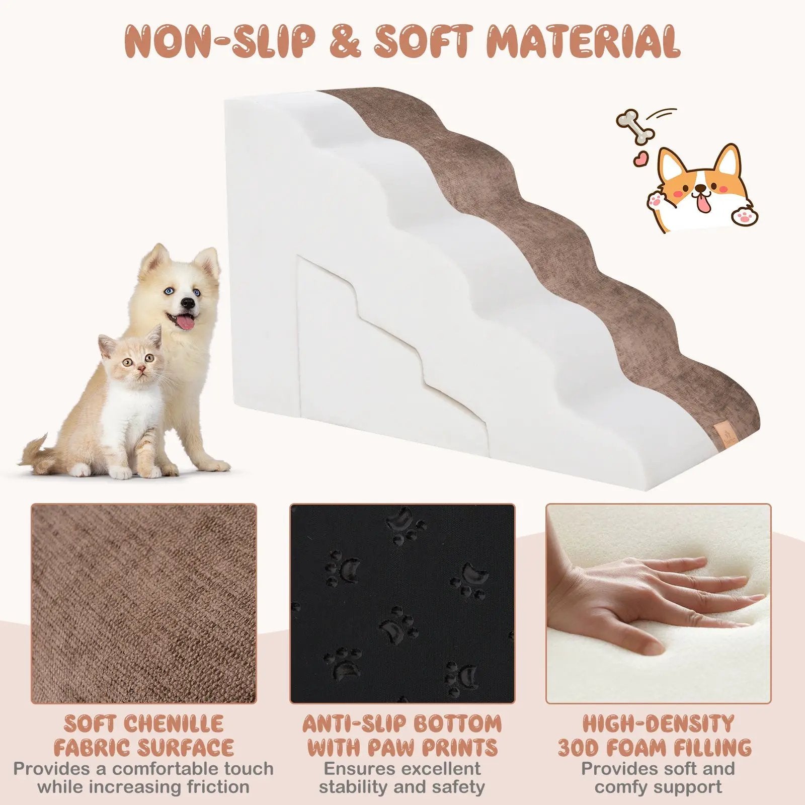22 Inches and 11 Inches Foam Pet Stairs Set with 5-Tier and 3-Tier Dog Ramps by DirectDeals