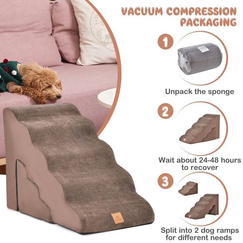 22 Inches and 11 Inches Foam Pet Stairs Set with 5-Tier and 3-Tier Dog Ramps by DirectDeals