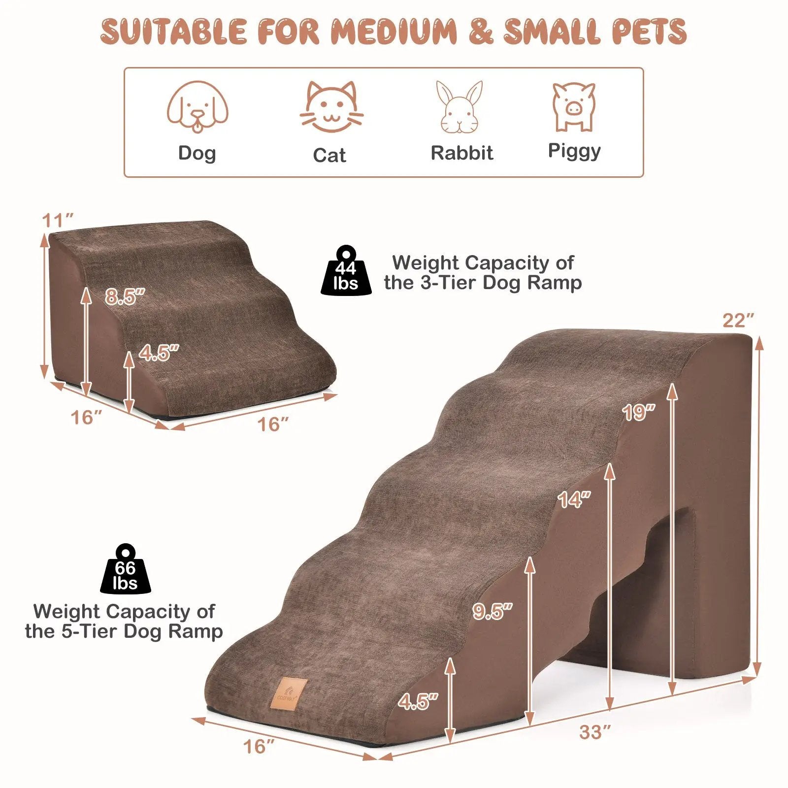 22 Inches and 11 Inches Foam Pet Stairs Set with 5-Tier and 3-Tier Dog Ramps by DirectDeals