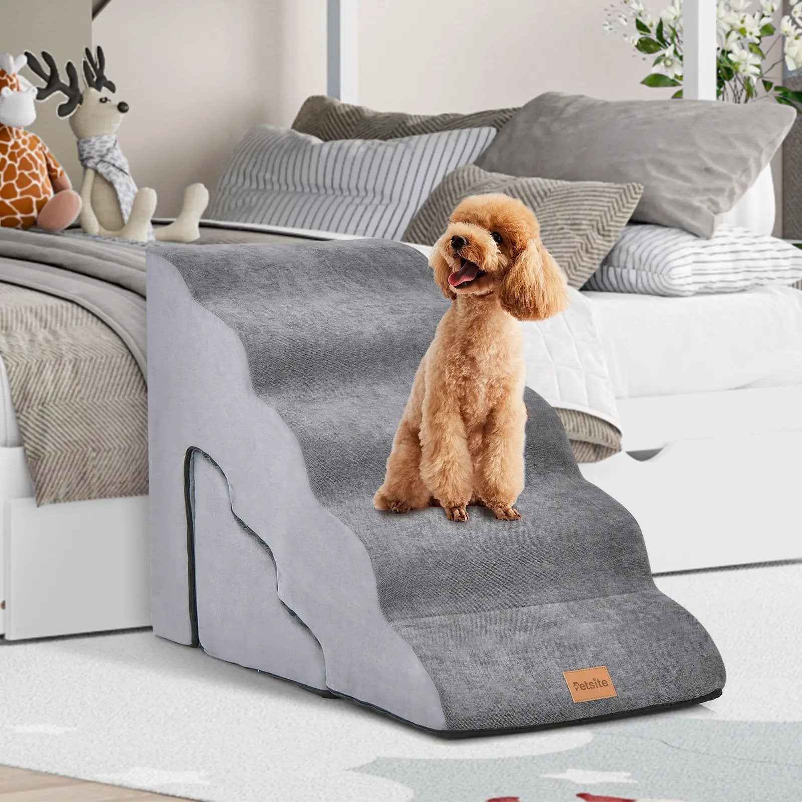 22 Inches and 11 Inches Foam Pet Stairs Set with 5-Tier and 3-Tier Dog Ramps by DirectDeals