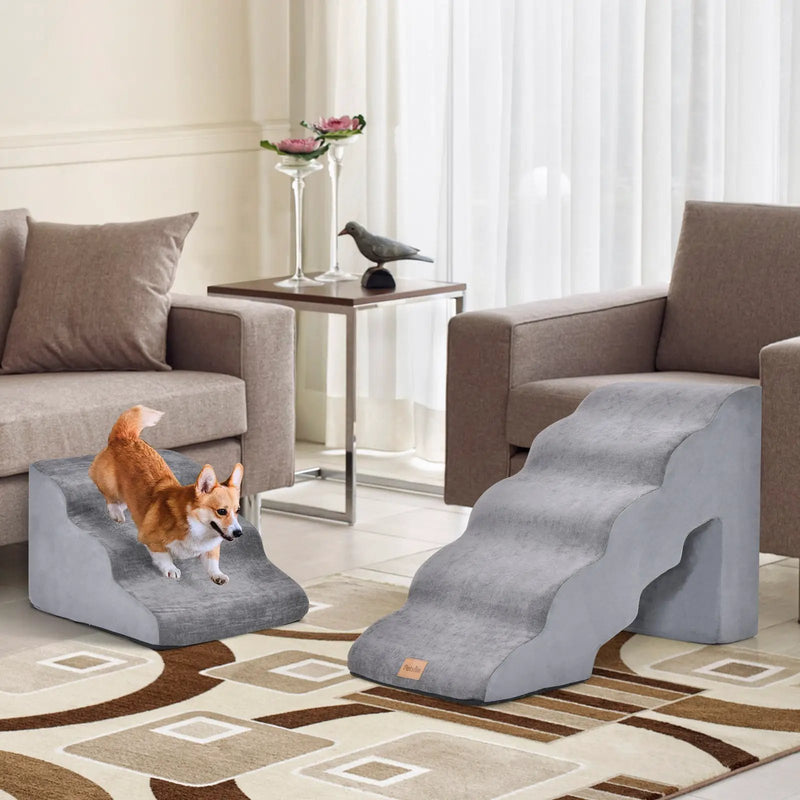22 Inches and 11 Inches Foam Pet Stairs Set with 5-Tier and 3-Tier Dog Ramps by DirectDeals
