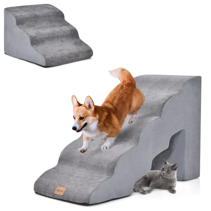 22 Inches and 11 Inches Foam Pet Stairs Set with 5-Tier and 3-Tier Dog Ramps by DirectDeals