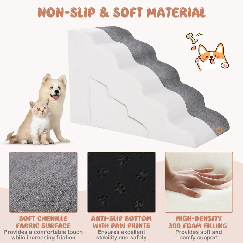 22 Inches and 11 Inches Foam Pet Stairs Set with 5-Tier and 3-Tier Dog Ramps by DirectDeals