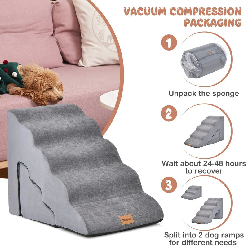 22 Inches and 11 Inches Foam Pet Stairs Set with 5-Tier and 3-Tier Dog Ramps by DirectDeals