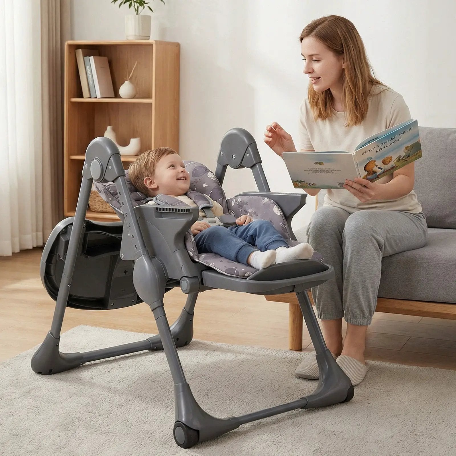 Folable High Chair with Detachable Cushion and High Chair for Babies and Toddlers-Gray by DirectDeals