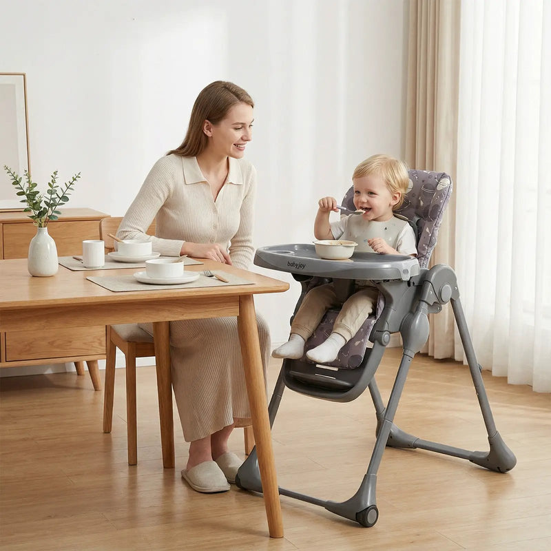 Folable High Chair with Detachable Cushion and High Chair for Babies and Toddlers-Gray by DirectDeals