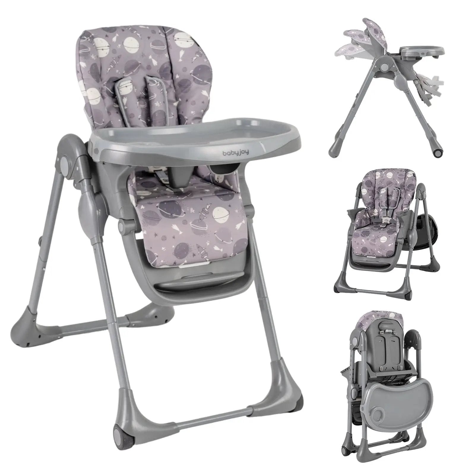 Folable High Chair with Detachable Cushion and High Chair for Babies and Toddlers-Gray by DirectDeals