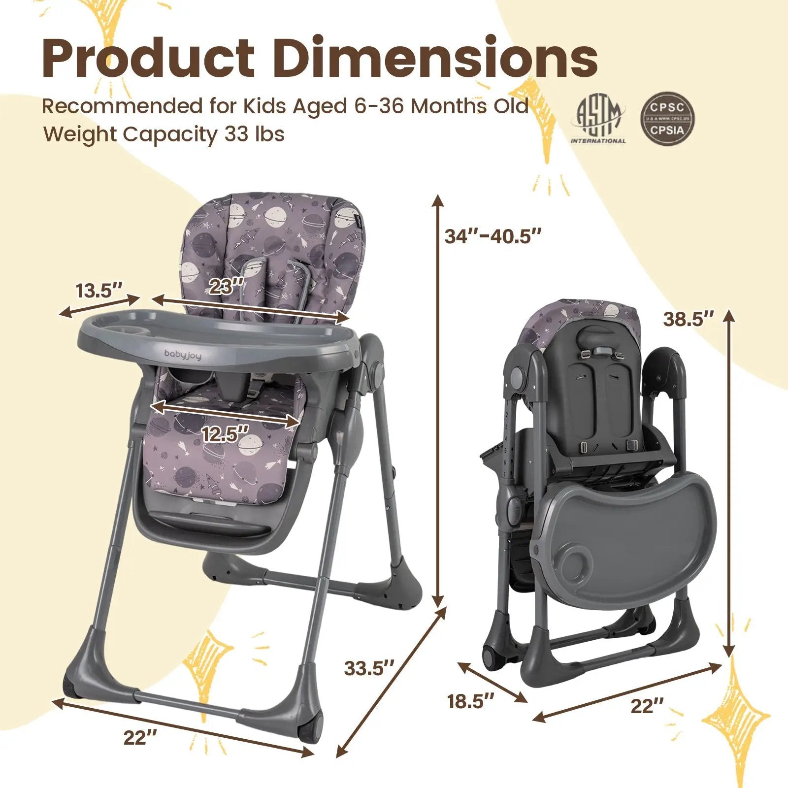 Folable High Chair with Detachable Cushion and High Chair for Babies and Toddlers-Gray by DirectDeals