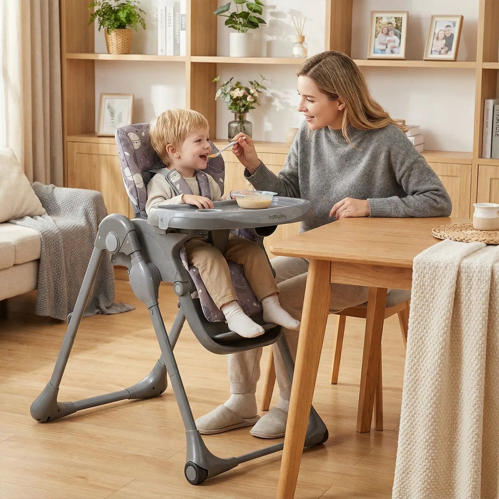 Folable High Chair with Detachable Cushion and High Chair for Babies and Toddlers-Gray by DirectDeals